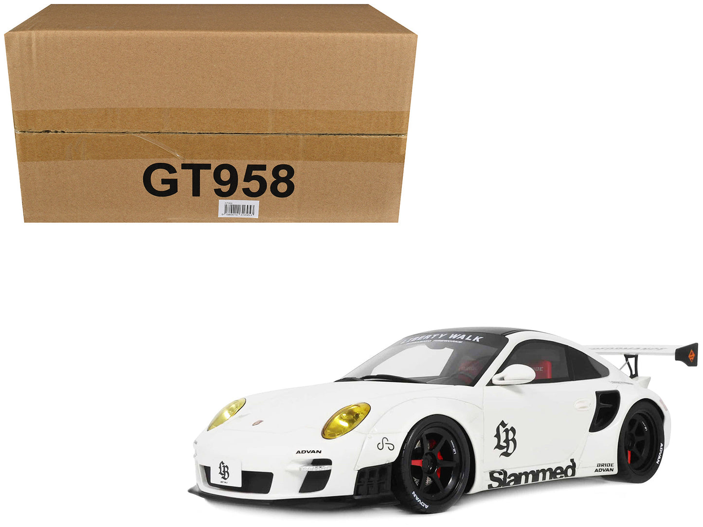 2024 Porsche 911 Turbo LB-Works White with Black Top 1/18 Model Car