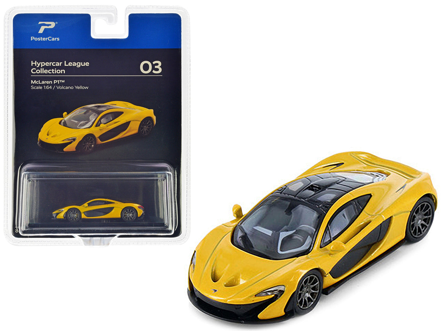 McLaren P1 Volcano Yellow Metallic with Black Top "Hypercar League Collection" 1/64 Diecast Model Car