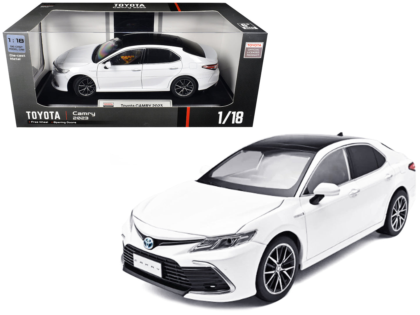 2023 Toyota Camry Hybrid White Metallic with Black Top 1/18 Diecast Model Car
