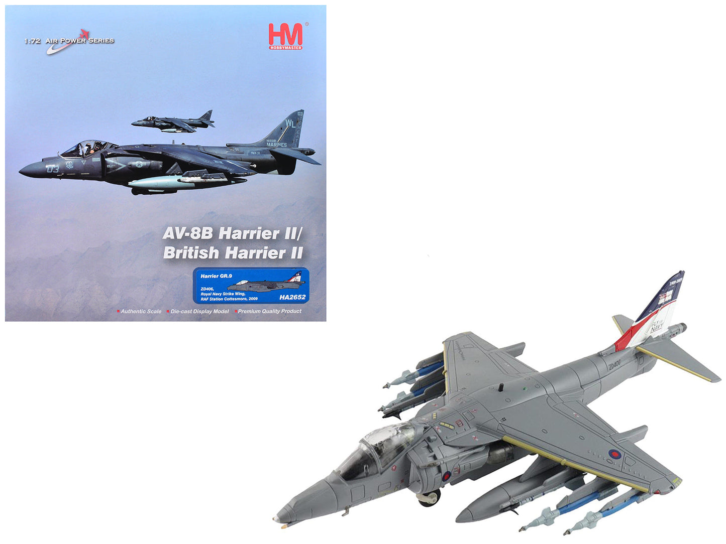 British Aerospace Harrier GR.9 Aircraft "ZD406 Royal Navy Strike Wing RAF Station Cottesmore" (2009) British Royal Air Force/Navy "Air Power Series" 1/72 Diecast Model