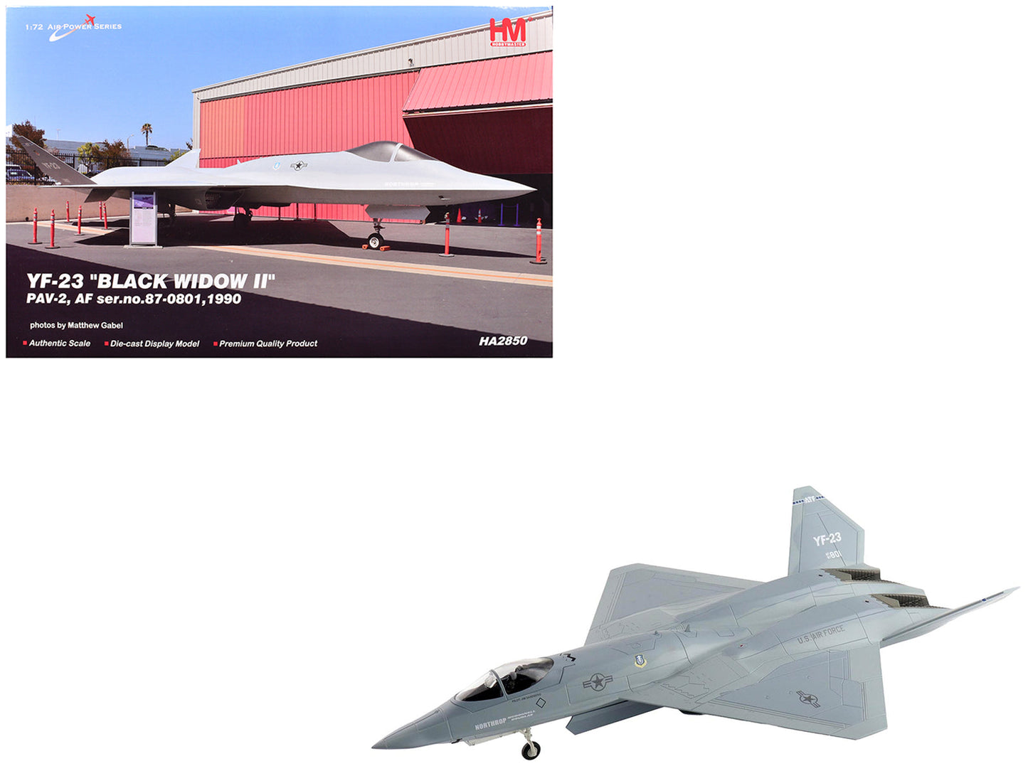 Northrop YF-23 Black Widow II Stealth Fighter Aircraft "#87-0801 PAV-2" (1990) United States Air Force "Air Power Series" 1/72 Diecast Model