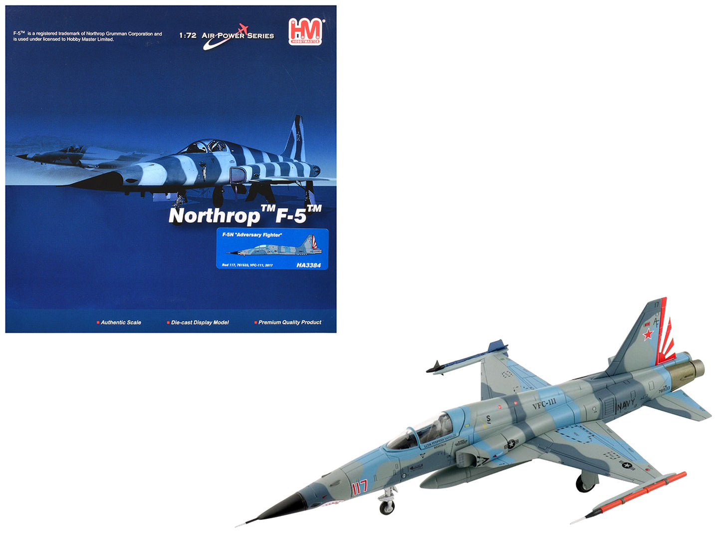 Northrop F-5N Tiger II Aircraft "Red 117 761533 Adversary Fighter VFC-111 Sundowners" (2017) United States Navy "Air Power Series" 1/72 Diecast Model