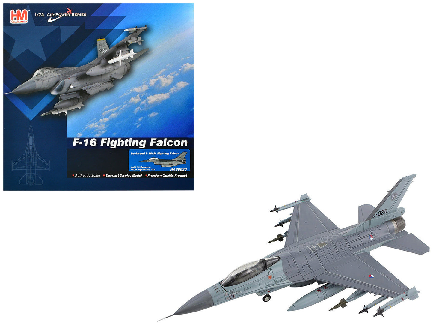 Lockheed F-16AM Fighting Falcon Fighter Aircraft "313 Squadron Afghanistan" (2008) Royal Netherlands Air Force (RNLAF) "Air Power Series" 1/72 Diecast Model