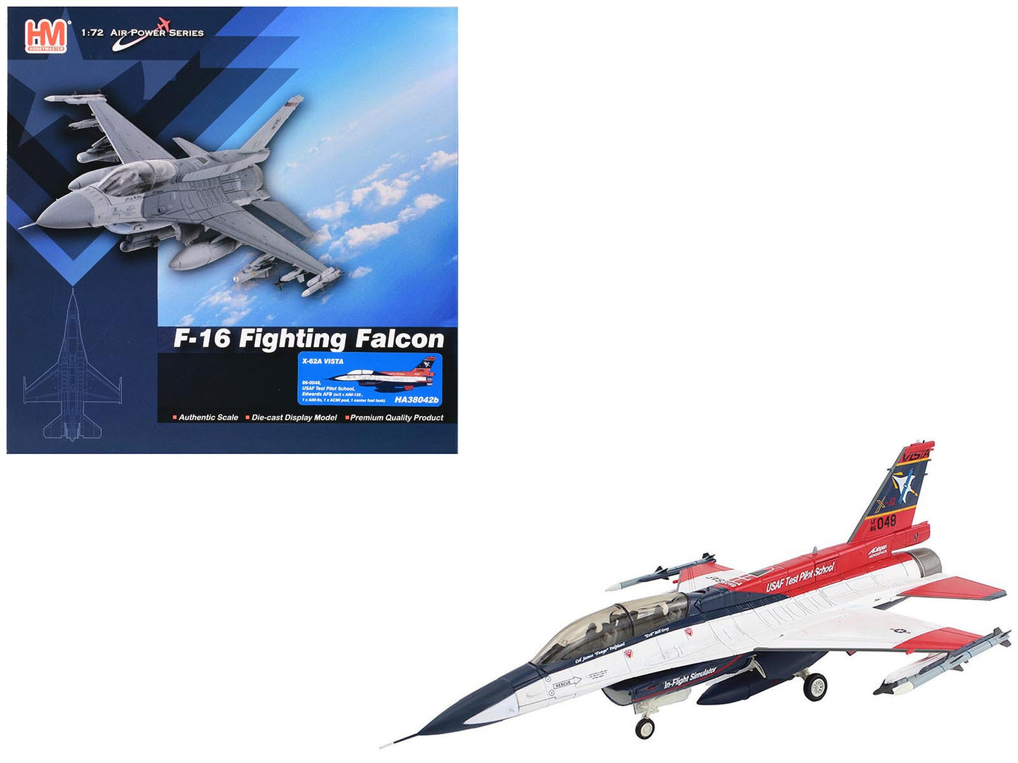 General Dynamics X-62A VISTA Aircraft with Missiles "86-0048 USAF Test Pilot School Edwards Air Force Base" (2024) United States Air Force "Air Power Series" 1/72 Diecast Model