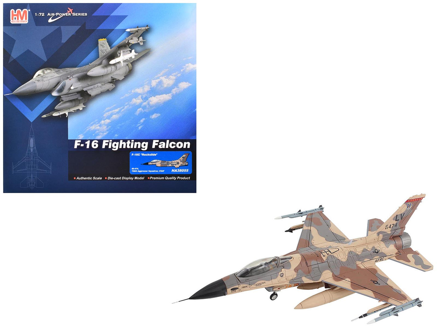 Lockheed F-16C Fighting Falcon Fighter Aircraft "85-474 Rockslide 706th Aggressor Squadron" United States Air Force "Air Power Series" 1/72 Diecast Model