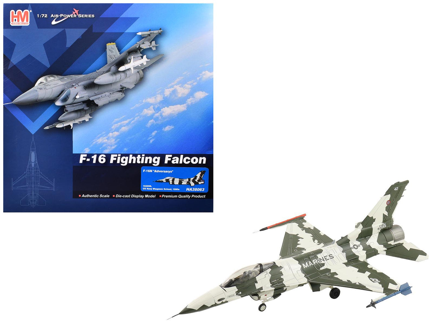 General Dynamics F-16N Fighting Falcon Fighter Aircraft "163269 U.S. Navy Fighter Weapons School" (1990s) United States Marine Corps "Air Power Series" 1/72 Diecast Model
