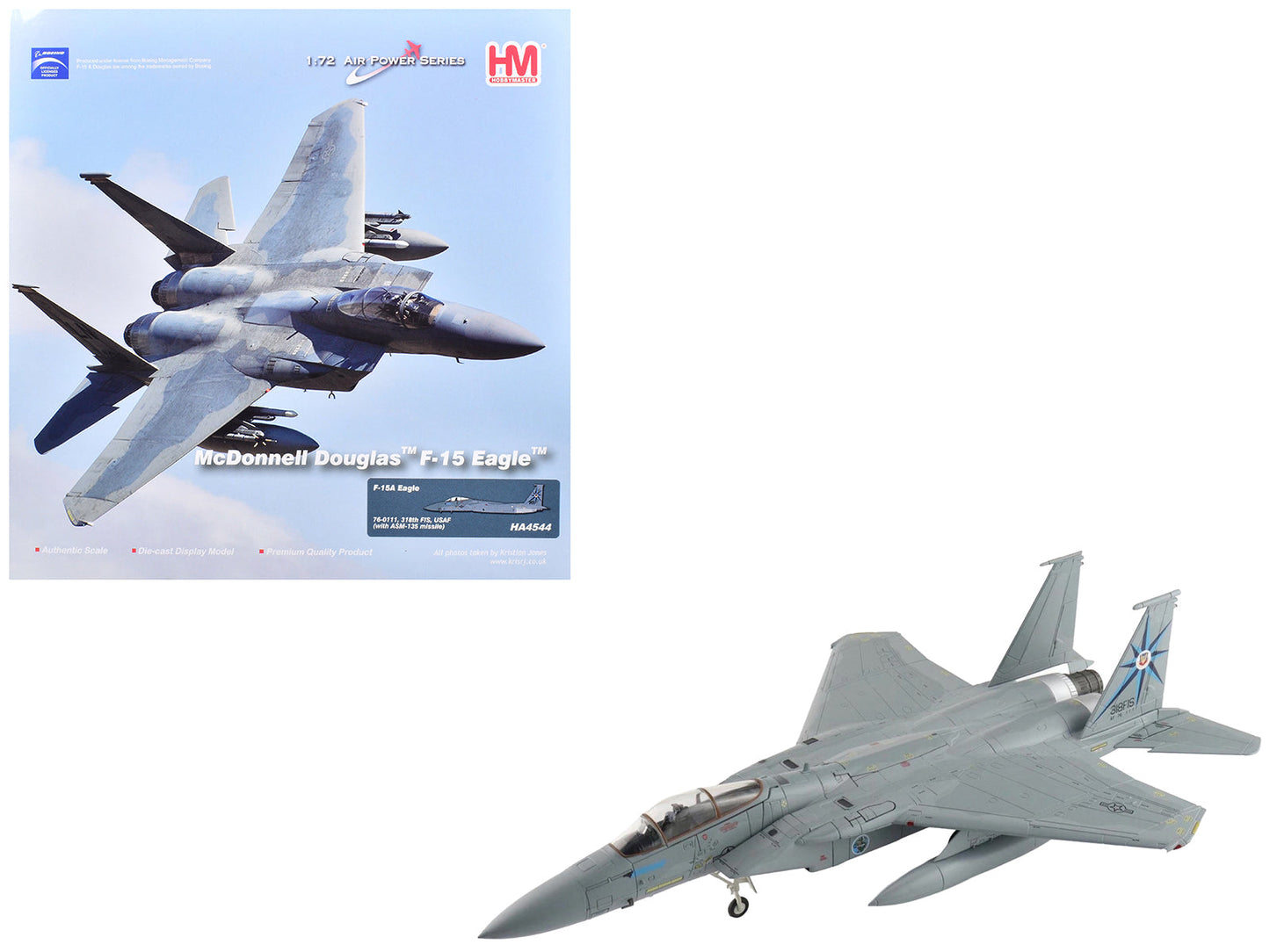 McDonnell Douglas F-15A Eagle Fighter Aircraft "76-0111 318th Fighter Interceptor Squadron" United States Air Force "Air Power Series" 1/72 Diecast Model