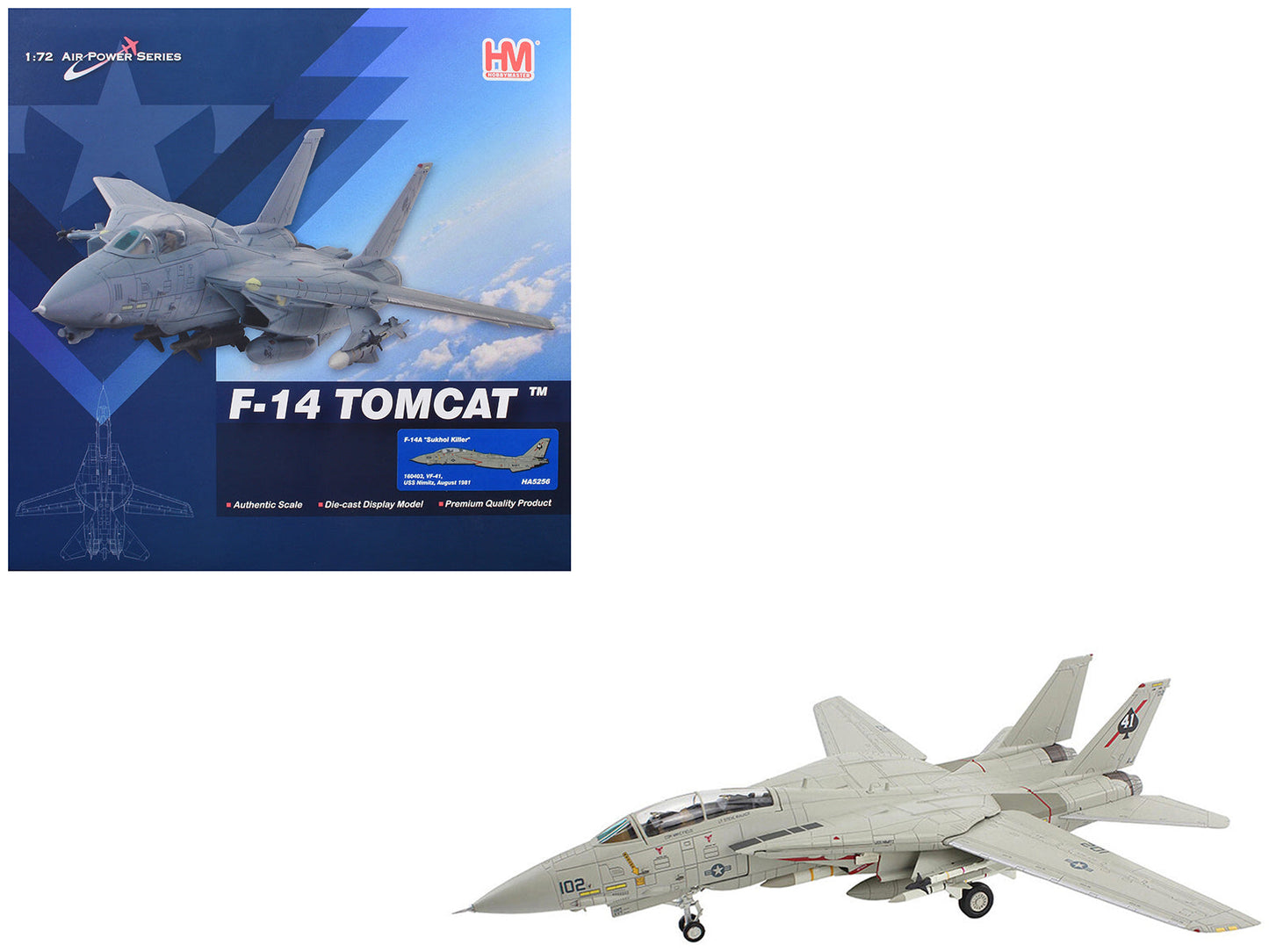 Grumman F-14A Tomcat Fighter Aircraft "Sukhoi Killer VF-41 Black Aces USS Nimitz" (1981) United States Navy "Air Power Series" 1/72 Diecast Model