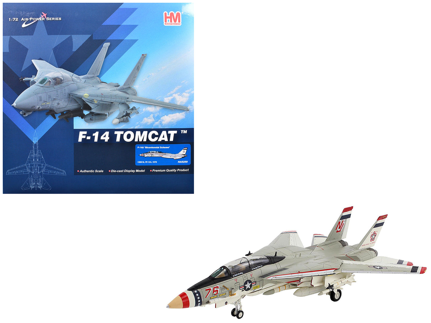 Grumman F-14A Tomcat Fighter Aircraft "Bicentennial Scheme VF-124" (1976) United States Navy "Air Power Series" 1/72 Diecast Model