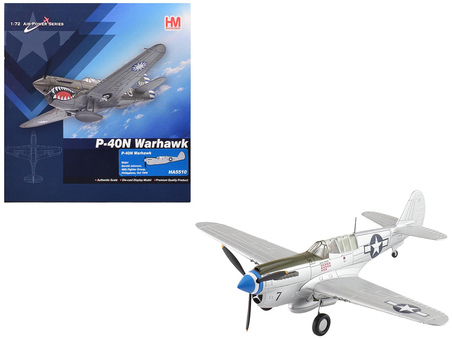 Curtiss P-40N Warhawk Fighter-Bomber Aircraft "Major Gerald Johnson 49th Fighter Group Philippines" (1944) United States Army Air Forces "Air Power Series" 1/72 Diecast Model