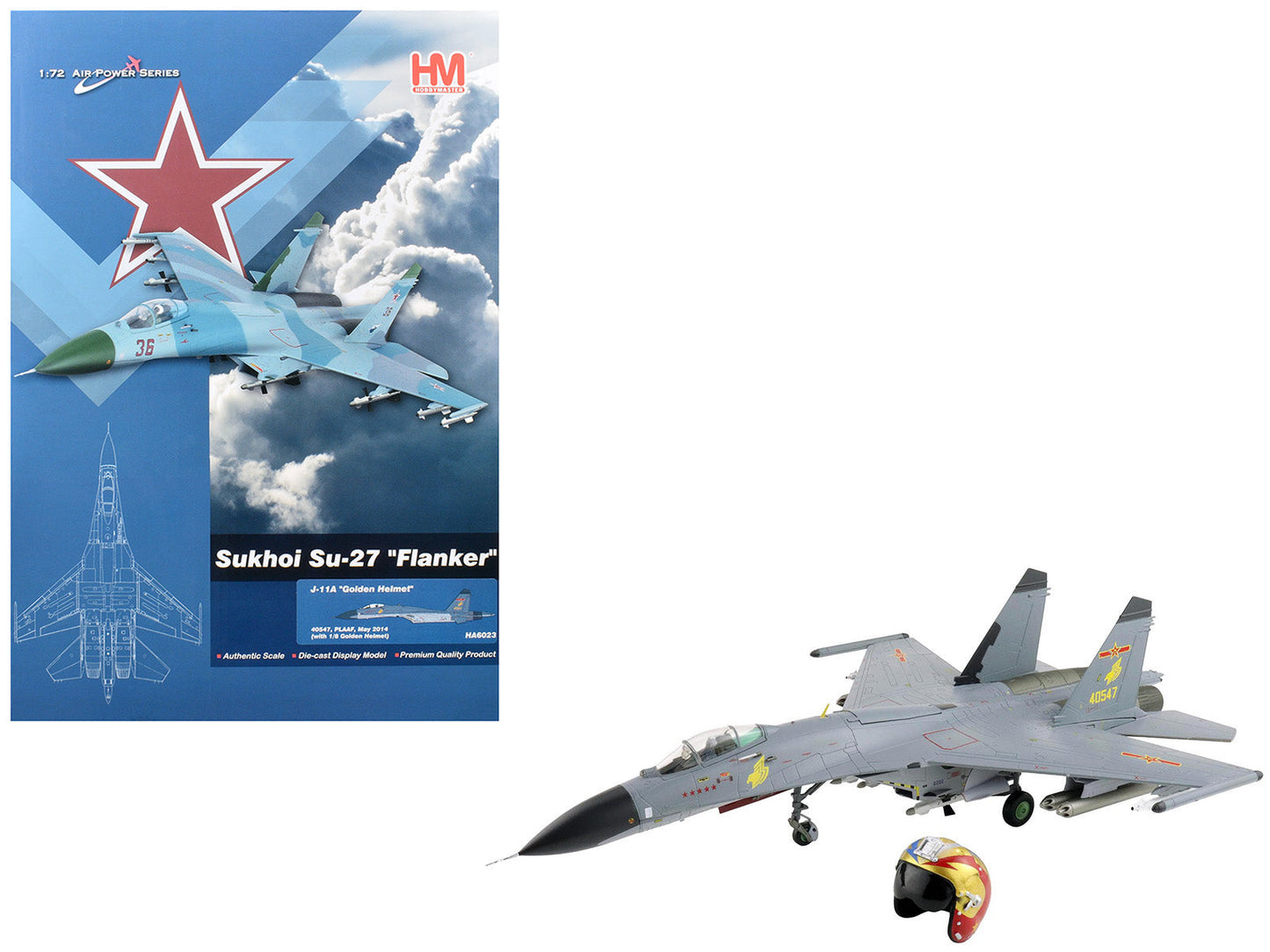 Shenyang J-11A Fighter Aircraft "40547 Golden Helmet" (2014) People's Liberation Army Air Force with 1/8 Scale Golden Helmet "Air Power Series" 1/72 Diecast Model