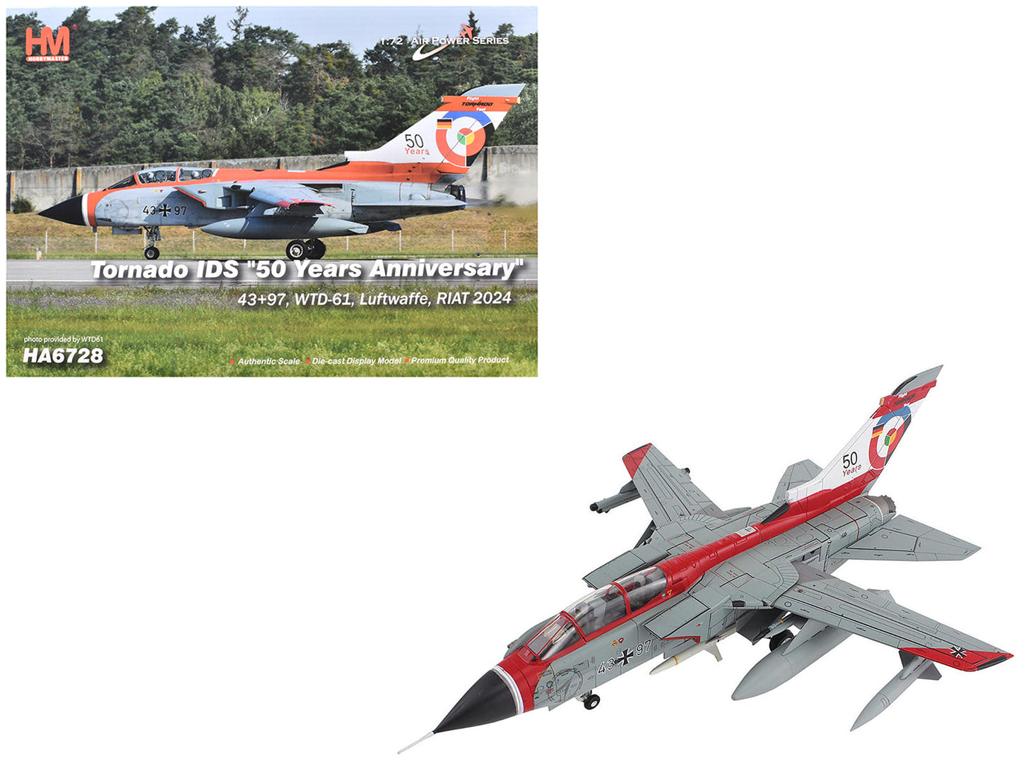 Panavia Tornado IDS Aircraft "43+97 WTD-61 50 Years Royal International Air Tattoo" (2024) German Luftwaffe "Air Power Series" 1/72 Diecast Model