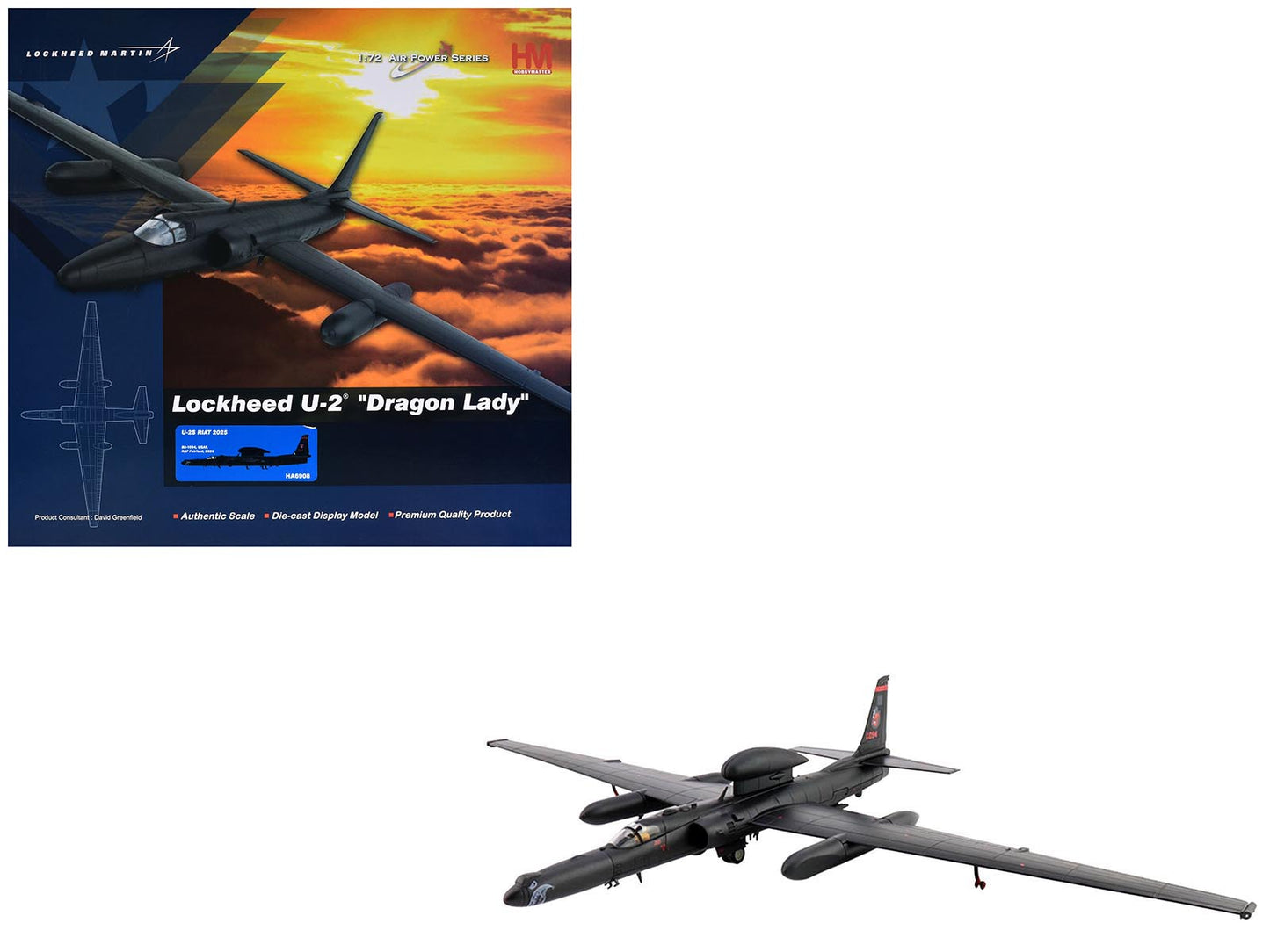 Lockheed U-2S Dragon Lady Aircraft "80-1094 RAF Fairford Royal International Air Tattoo" (2025) United States Air Force "Air Power Series" 1/72 Diecast Model