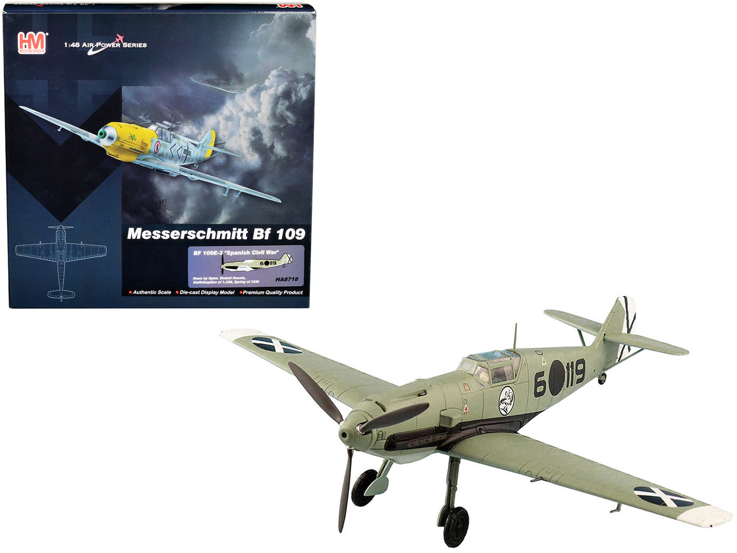Messerschmitt BF 109E-3 Fighter Aircraft "Hauptmann Siebelt Reents Spanish Civil War" (1939) "Air Power Series" 1/48 Diecast Model