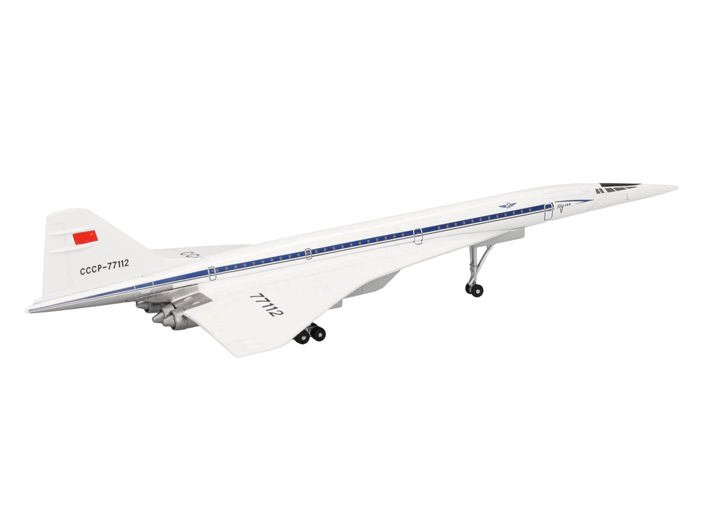 Tupolev Tu-144D Commercial Aircraft "Aeroflt - Technik Museum Sinsheim" (CCCP-77112) White with Blue Stripes 1/400 Diecast Model Airplane