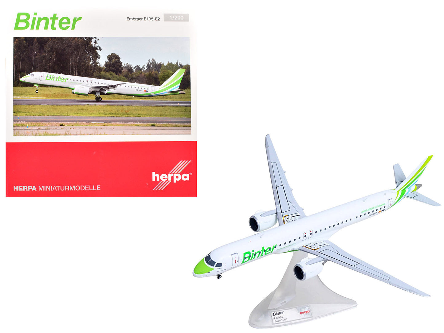 Embraer E195-E2 Commercial Aircraft "Binter Canarias" (EC-NEZ) White with Green Striped Tail 1/200 Diecast Model