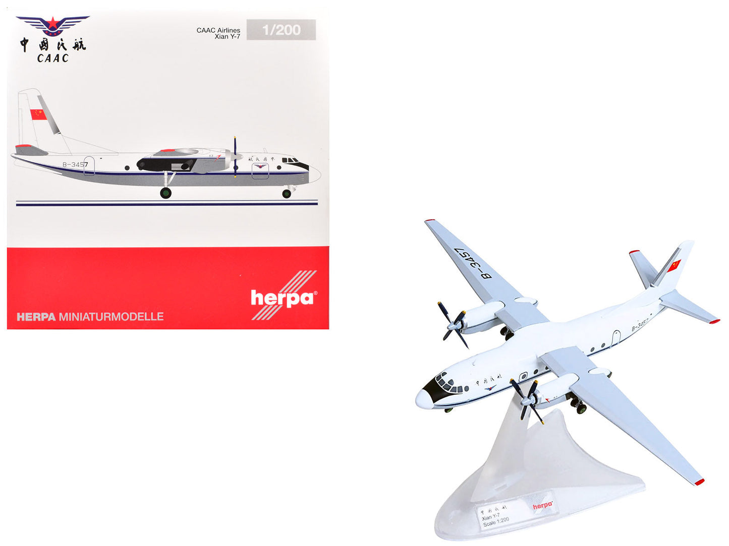 Xian Y-7 Commercial Aircraft "CAAC Airlines" (B-3457) White with Blue Stripes 1/200 Diecast Model