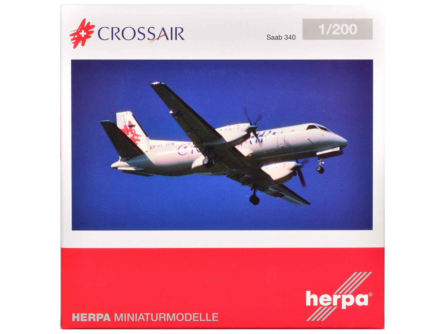 Saab 340 Commercial Aircraft "Crossair" (HB-AKN) White with Tail Graphics 1/200 Diecast Model Airplane