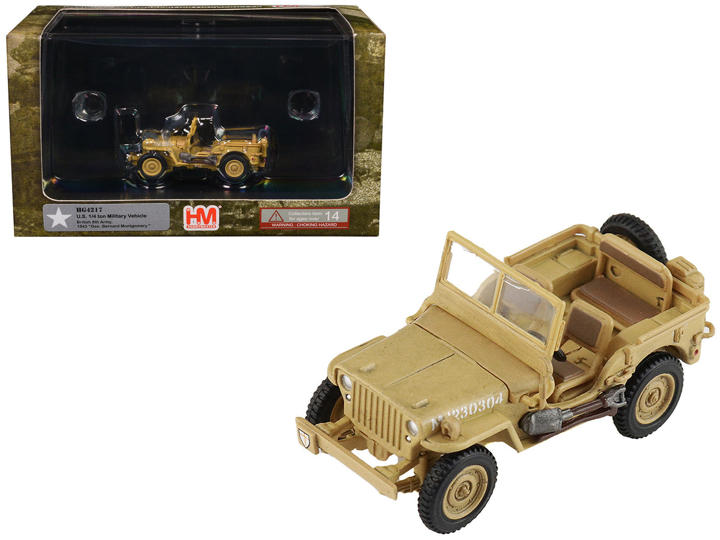 U.S. 1/4 ton Military Vehicle Desert Sand "British 8th Army Gen. Bernard Montgomery Sicily" (1943) Royal Army "Ground Power Series" 1/72 Diecast Model