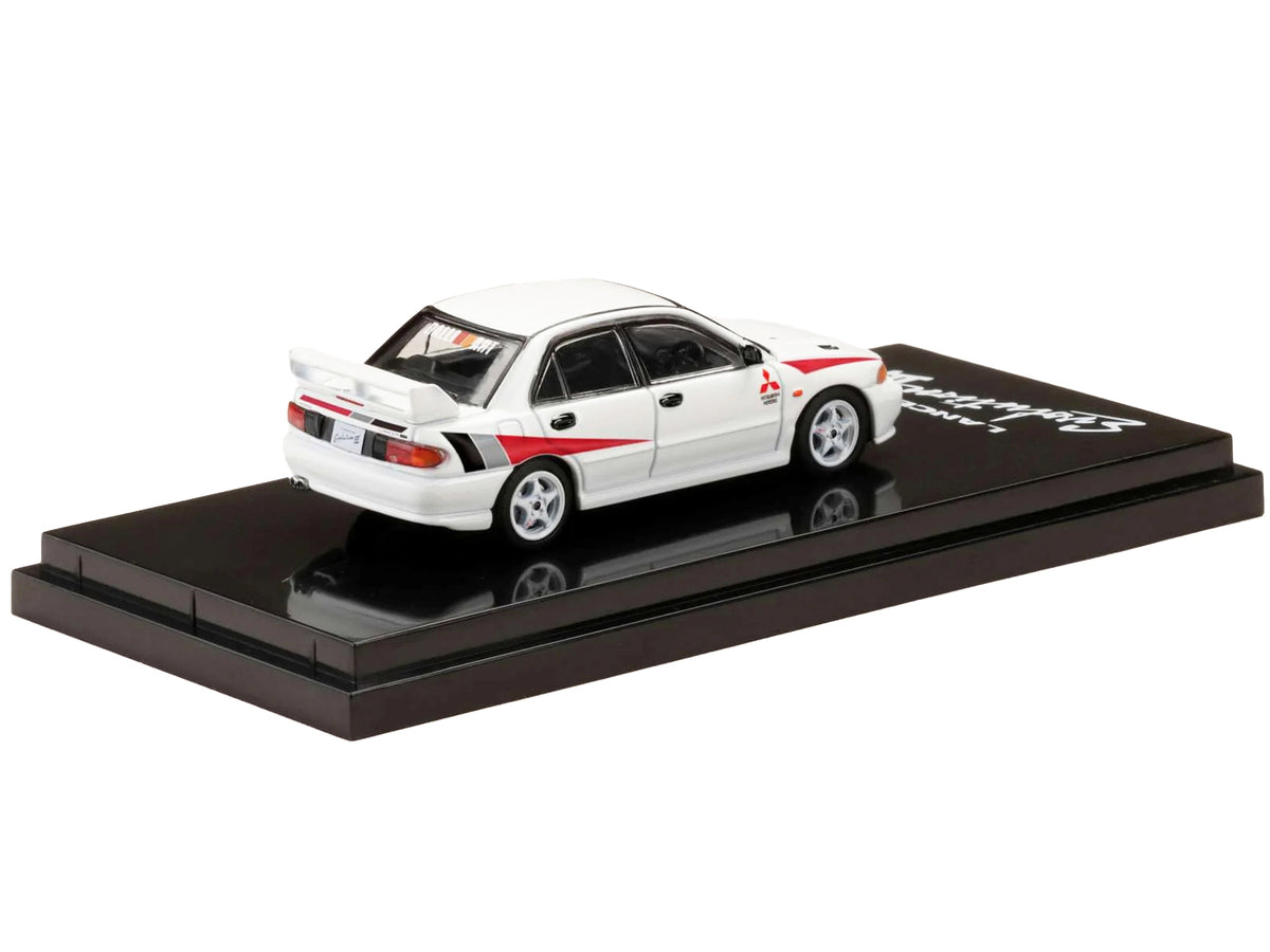Mitsubishi Lancer RS Evolution III RHD (Right Hand Drive) Scortia White with Red Rally Stripes 1/64 Diecast Model Car