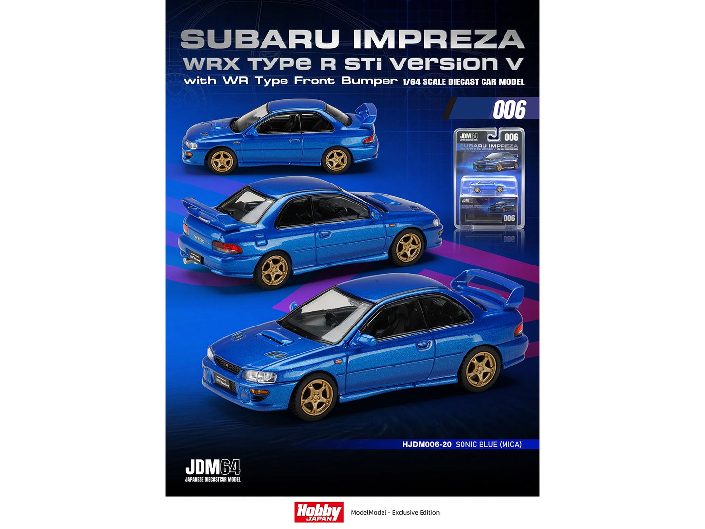 Subaru Impreza WRX Type R Sti Version V RHD (Right Hand Drive) Sonic Blue Mica "JDM64" Series 1/64 Diecast Model Car