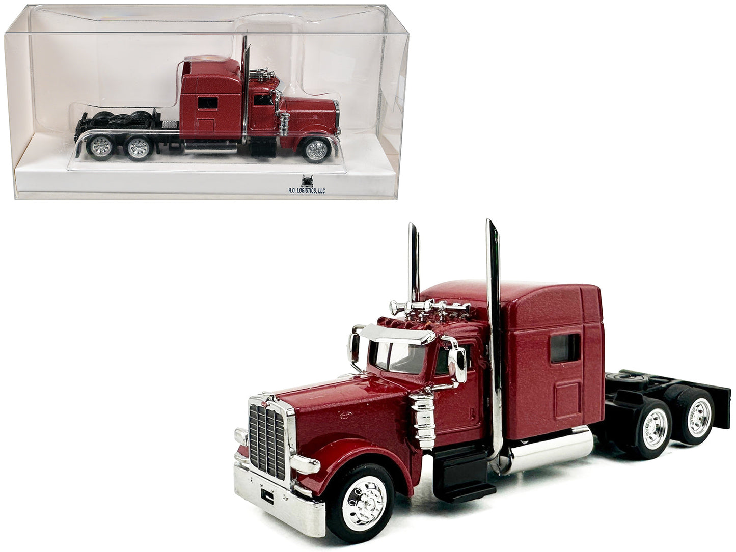 Peterbilt 389 Truck Tractor with Sleeper Cab Red Metallic 1/87 (HO) Scale Plastic Model Car