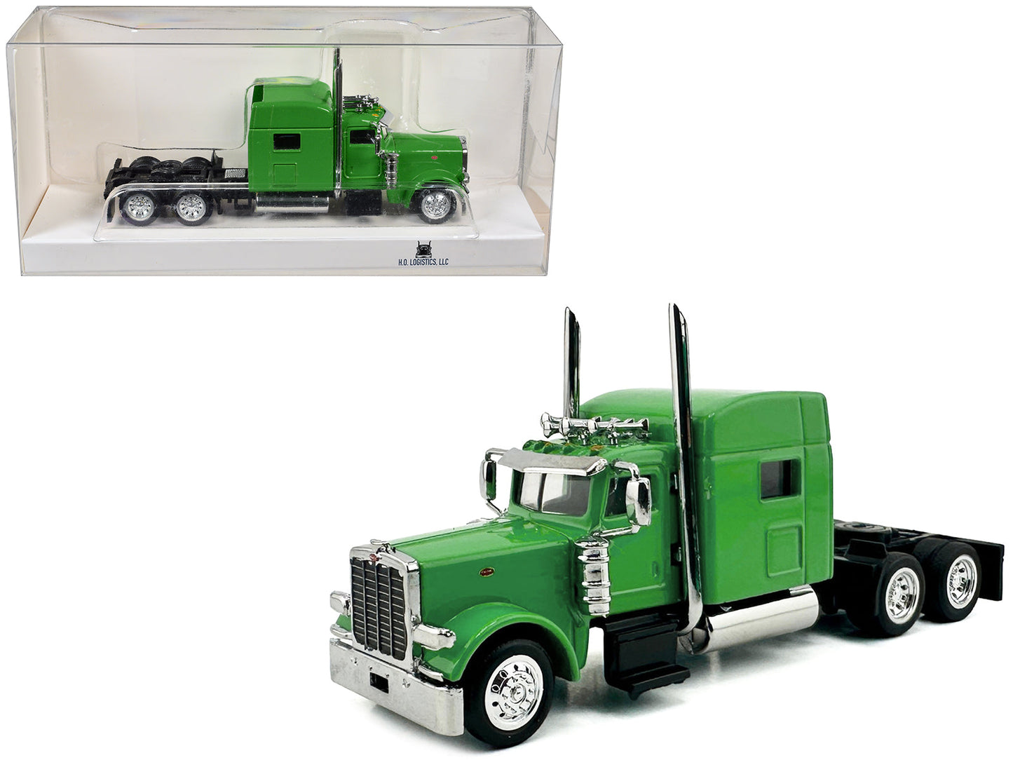 Peterbilt 389 Truck Tractor with Sleeper Cab Lime Green 1/87 (HO) Scale Plastic Model Car