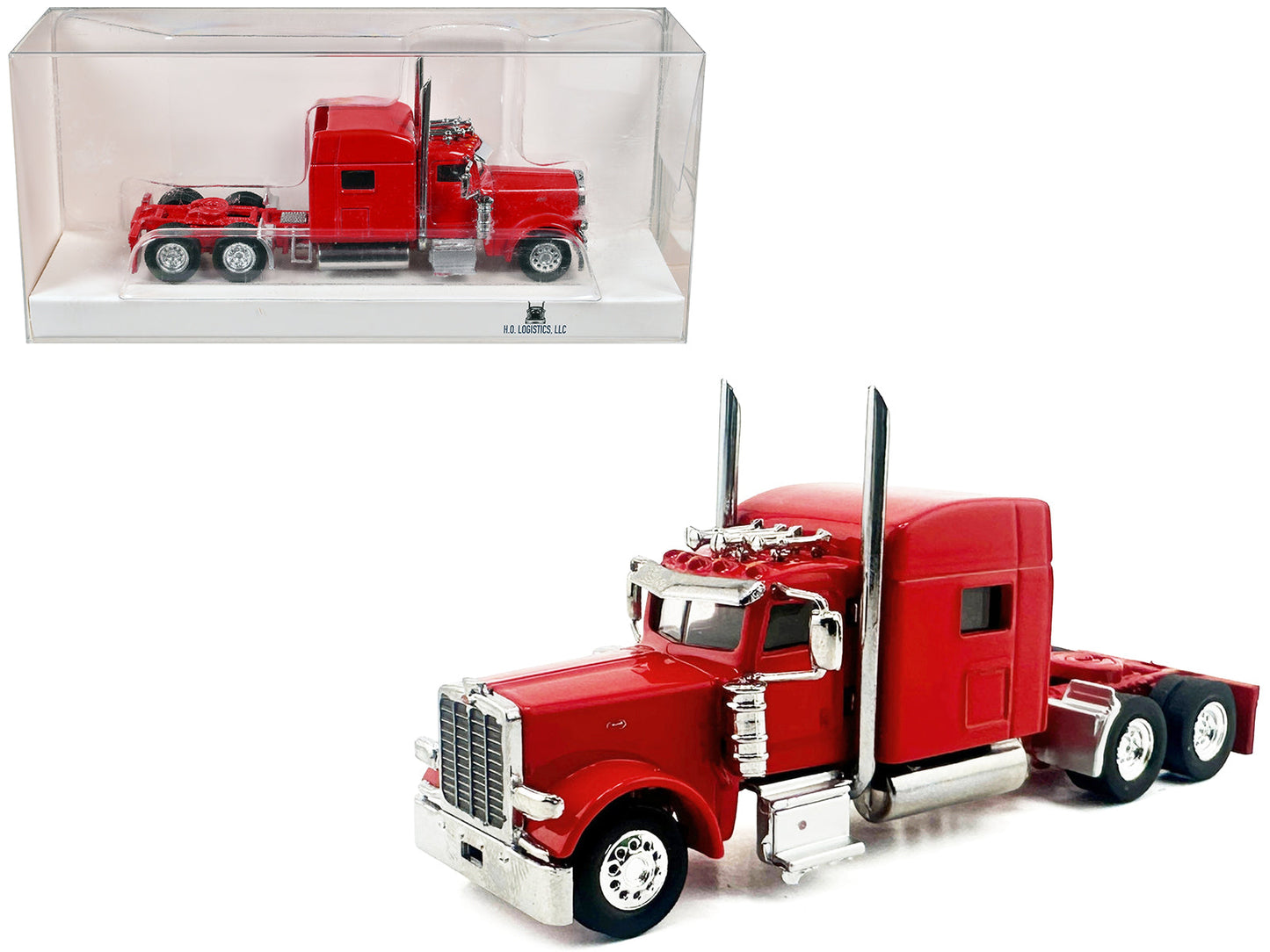 Peterbilt 389 Truck Tractor with Sleeper Cab Red 1/87 (HO) Scale Plastic Model Car