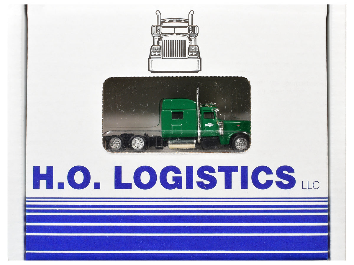 Peterbilt 389 Truck Tractor with Sleeper Cab "Cargill" Green and Covered Grain Trailer White with Green Tarp Combo Set 1/87 (HO) Plastic Model Car