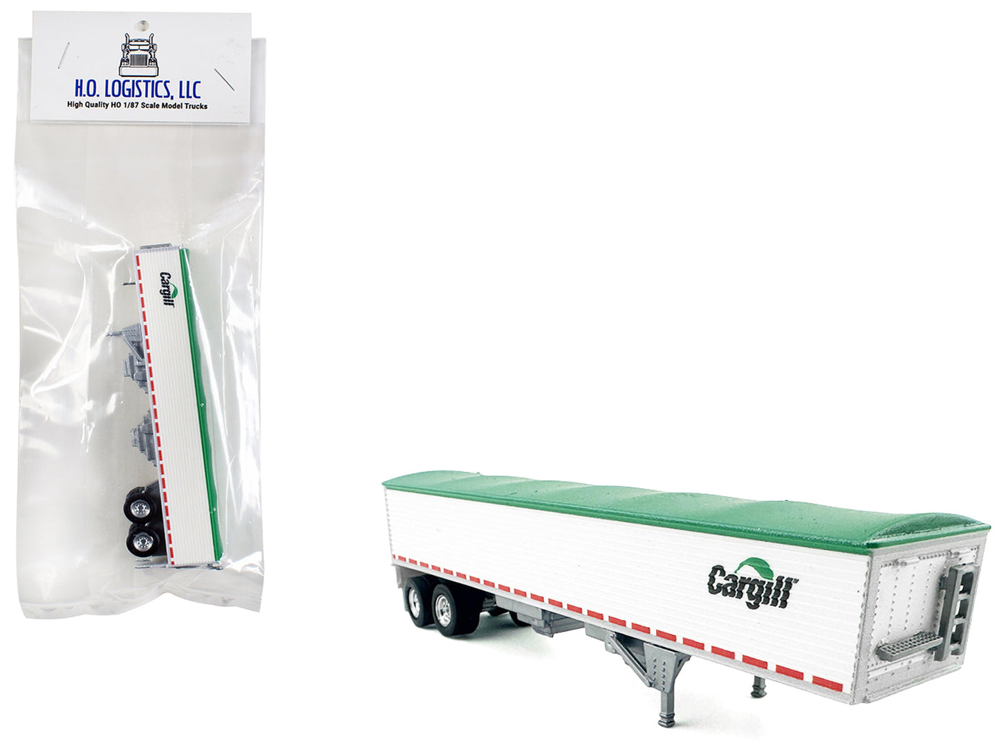 Covered Grain Trailer White with Green Tarp "Cargill" 1/87 (HO) Plastic Model Car