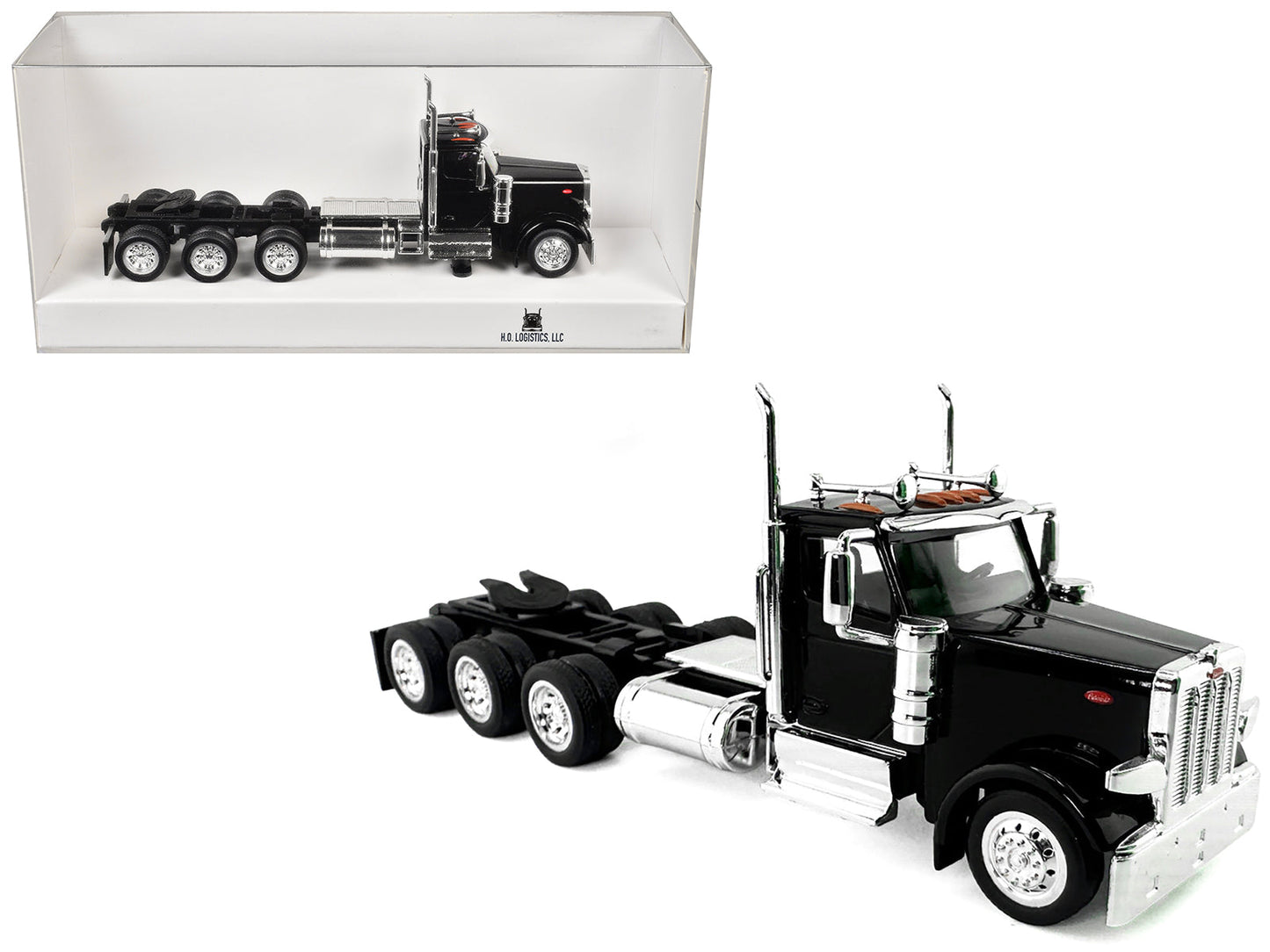 Peterbilt 589 3-Axel Day Cab Black 1/87 (HO) Plastic Model Car