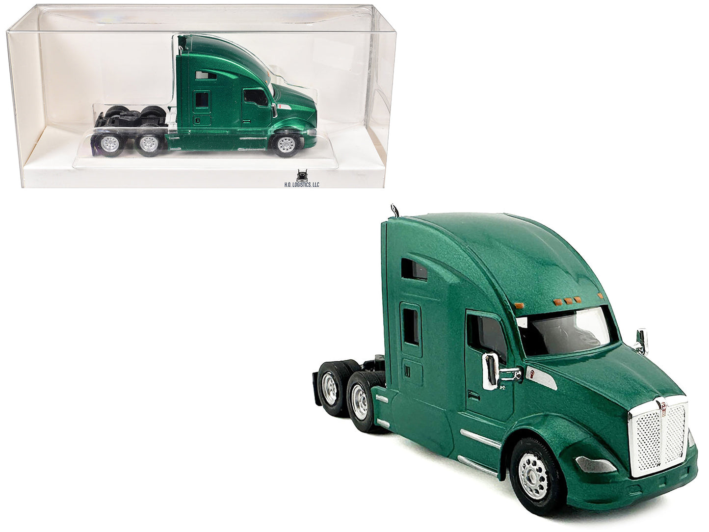 Kenworth T680 Sleeper Cab Green Metallic 1/87 (HO) Plastic Model Car