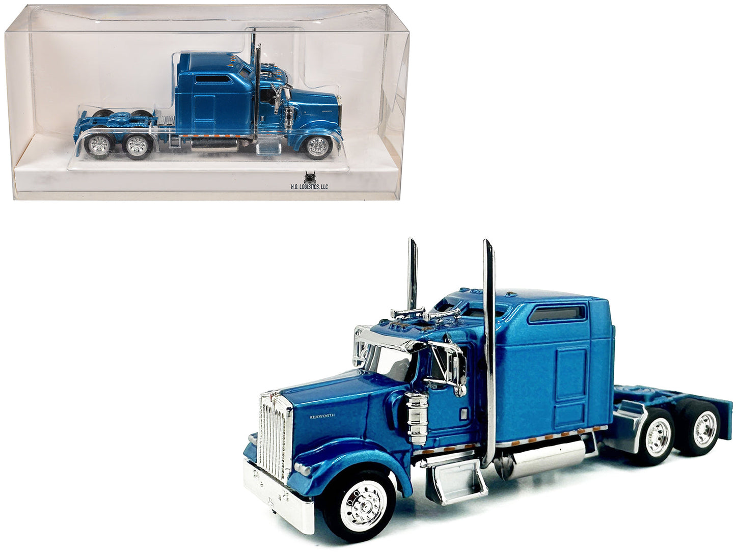 Kenworth W900L Truck Tractor with Sleeper Cab Blue Metallic 1/87 (HO) Scale Plastic Model Car