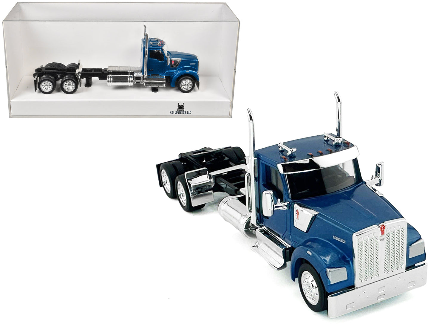 Kenworth W990 2-Axel Day Cab Blue Metallic 1/87 (HO) Plastic Model Car