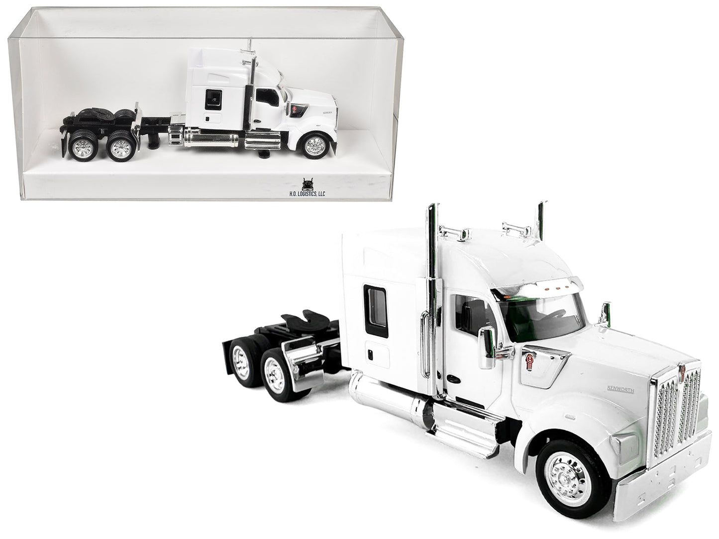 Kenworth W990 with Stand Up Sleeper Cab White 1/87 (HO) Plastic Model Car