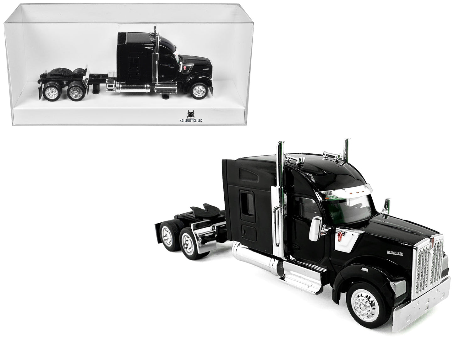 Kenworth W990 with Stand Up Sleeper Cab Black 1/87 (HO) Plastic Model Car