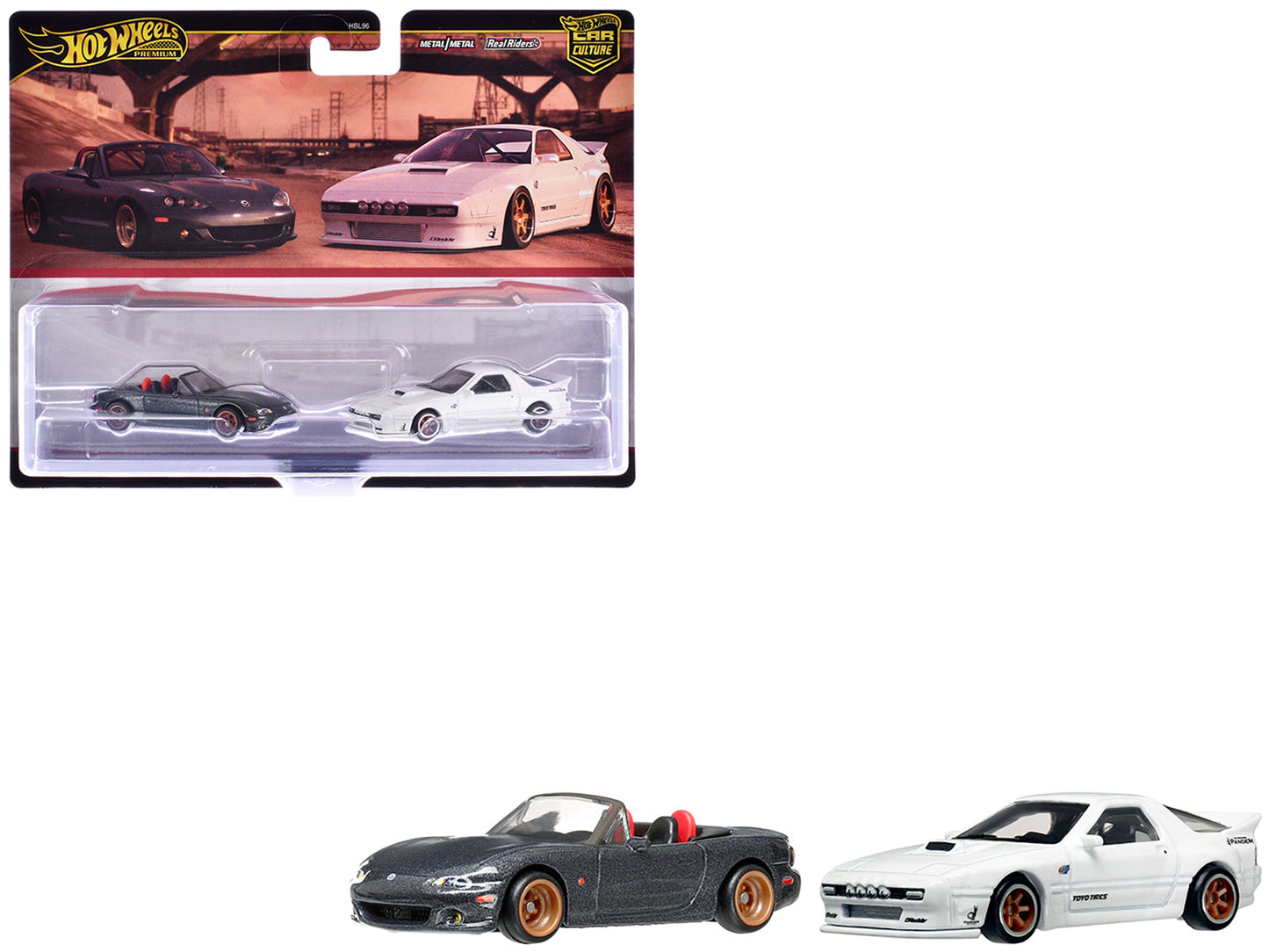 Mazda Mazdaspeed Miata Gray Metallic and Mazda RX7 FC Pandem White "Car Culture" Set of 2 Cars Diecast Model Cars
