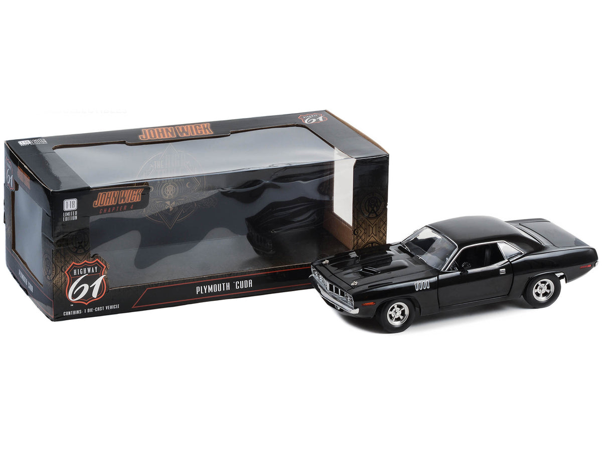 Plymouth Barracuda Black "John Wick: Chapter 4" (2023) Movie 1/18 Diecast Model Car