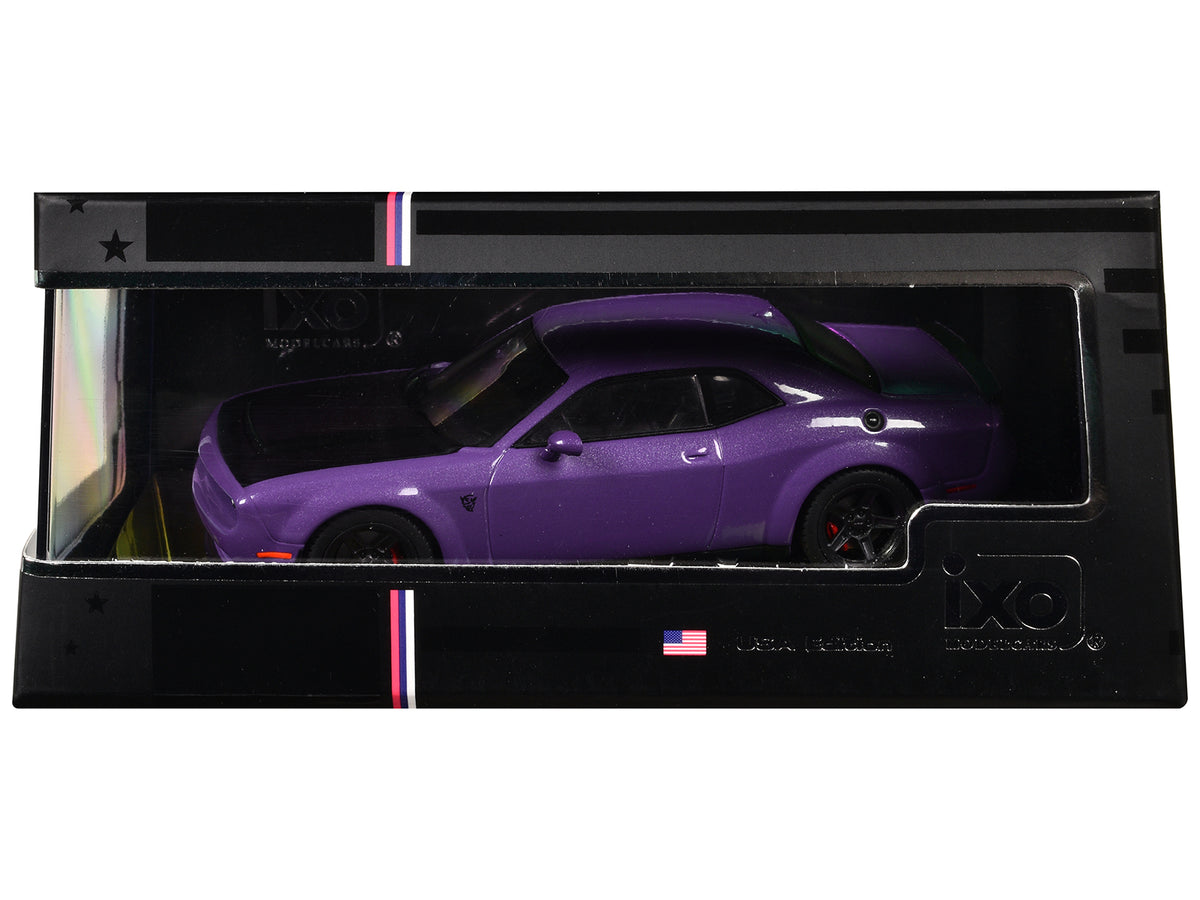 2018 Dodge Challenger SRT Demon Plum Crazy Metallic with Matt Black Hood 1/43 Diecast Model Car