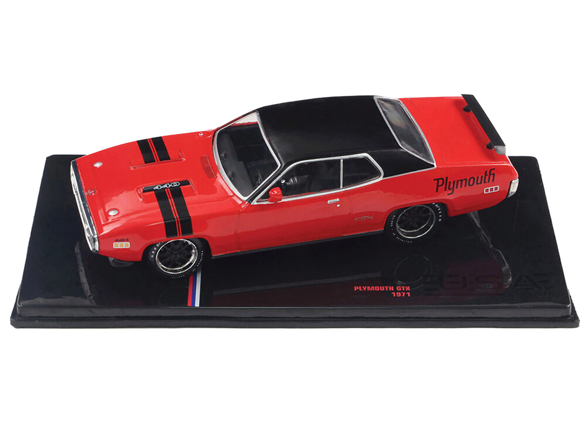 1971 Plymouth GTX Rally Red with Black Top and Stripes 1/43 Diecast Model
