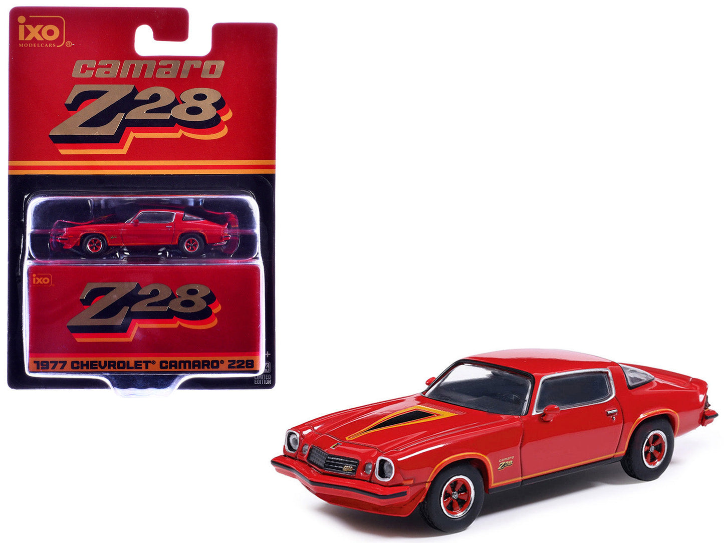 1977 Chevrolet Camaro Z28 Red with Hood Stripes 1/64 Diecast Model