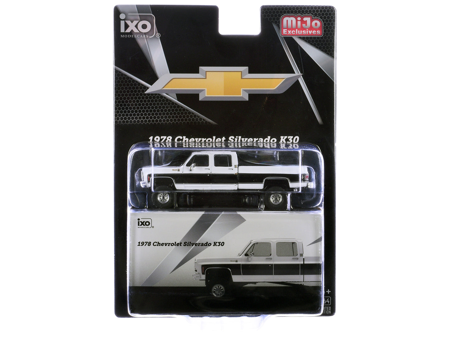 1978 Chevrolet Silverado K30 Crew Cab Pickup Truck White and Black 1/64 Diecast Model Car