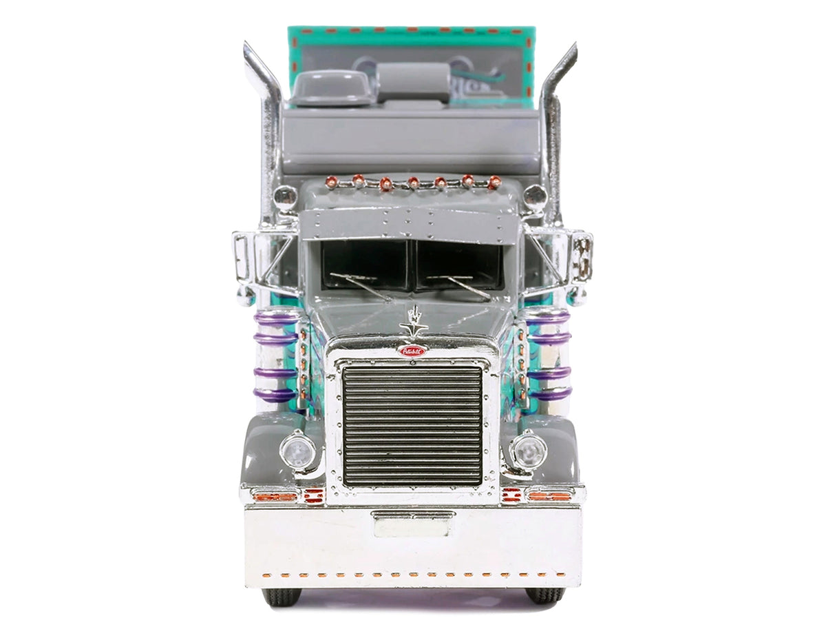 Peterbilt 379 Truck with Sleeper and Dry Goods Trailer "TransAmerica" Gray with Seafoam Green Graphics "J1 Diecast" Series 1/64 Diecast Model