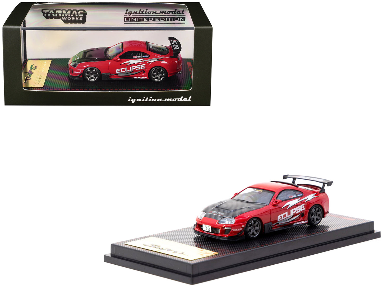 Toyota Supra (JZA80) RZ RHD (Right Hand Drive) "Eclipse Racing Concept" Red with Carbon Hood 1/64 Diecast Model Car