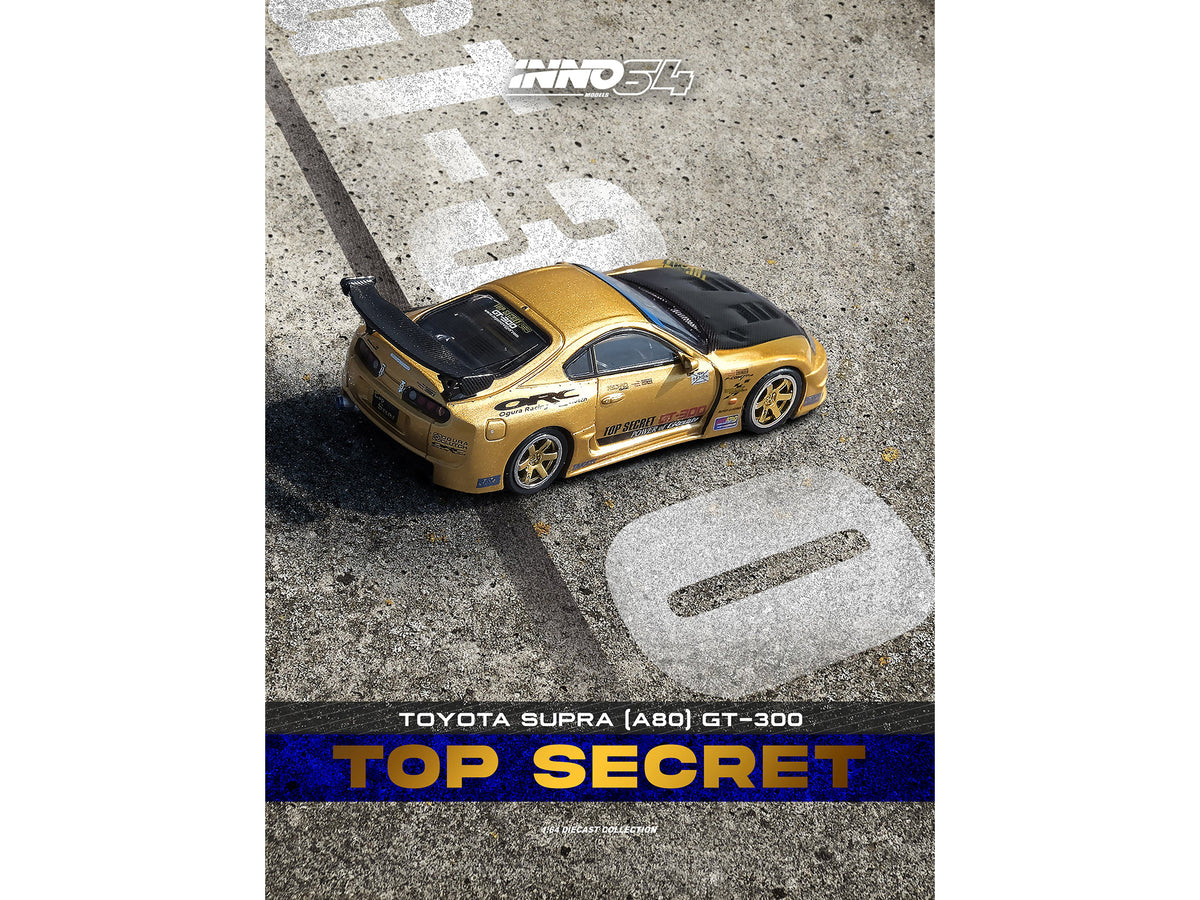 Toyota Supra (A80) "Top Secret" GT300 RHD (Right Hand Drive) Gold Metallic with Carbon Hood 1/64 Diecast Model Car