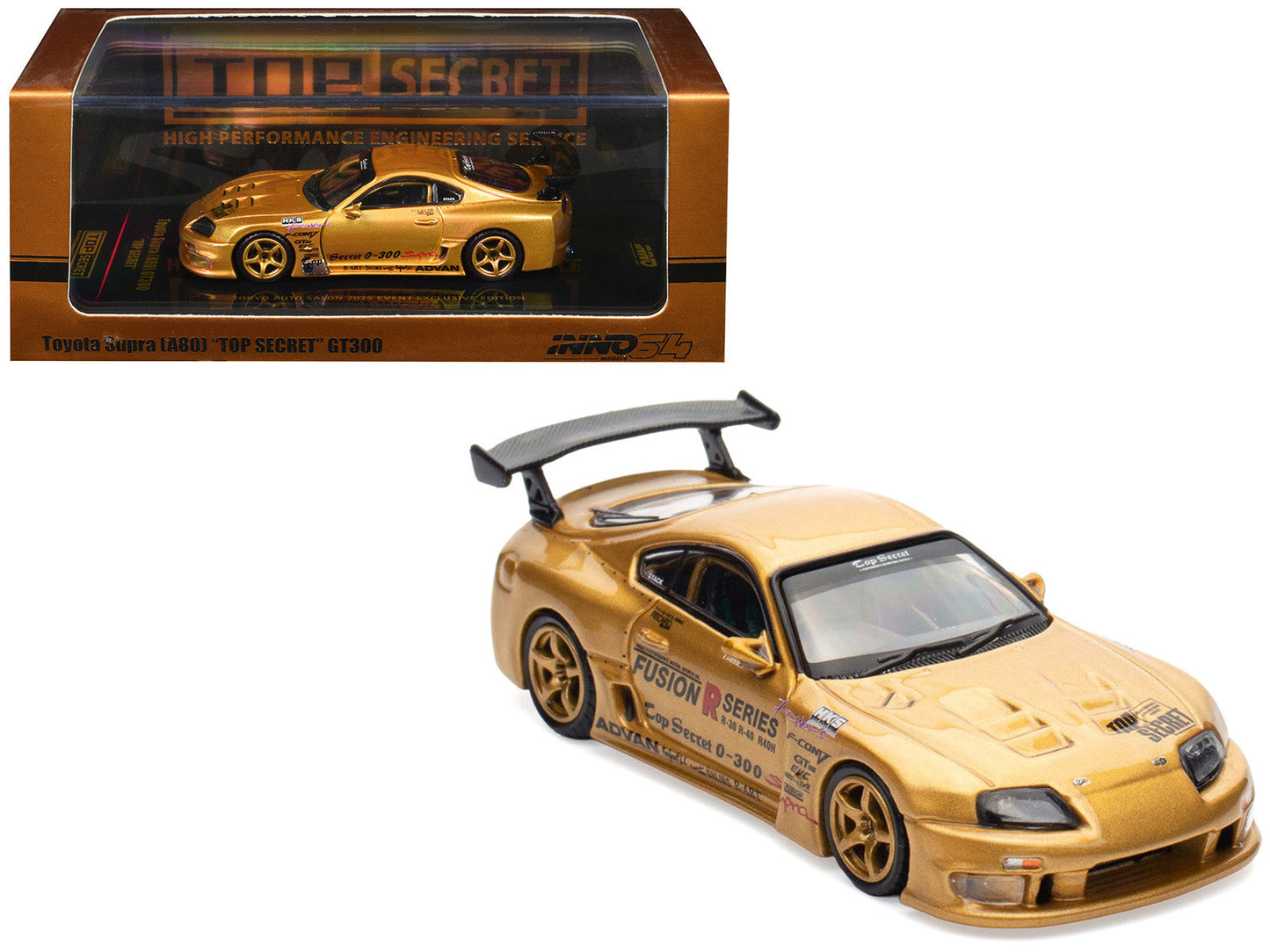 Toyota Supra (A80) "Top Secret" GT300 RHD (Right Hand Drive) Gold Metallic "Tokyo Auto Salon 2025 Event Exclusive" 1/64 Diecast Model Car