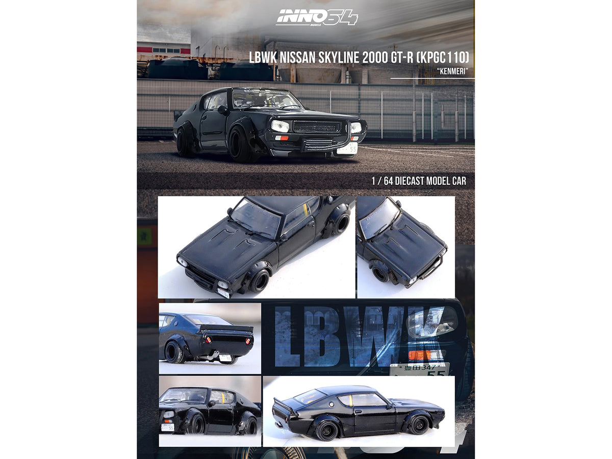 Nissan Skyline 2000 GT-R (KPGC110) RHD (Right Hand Drive) "LB-Works" Black 1/64 Diecast Model Car