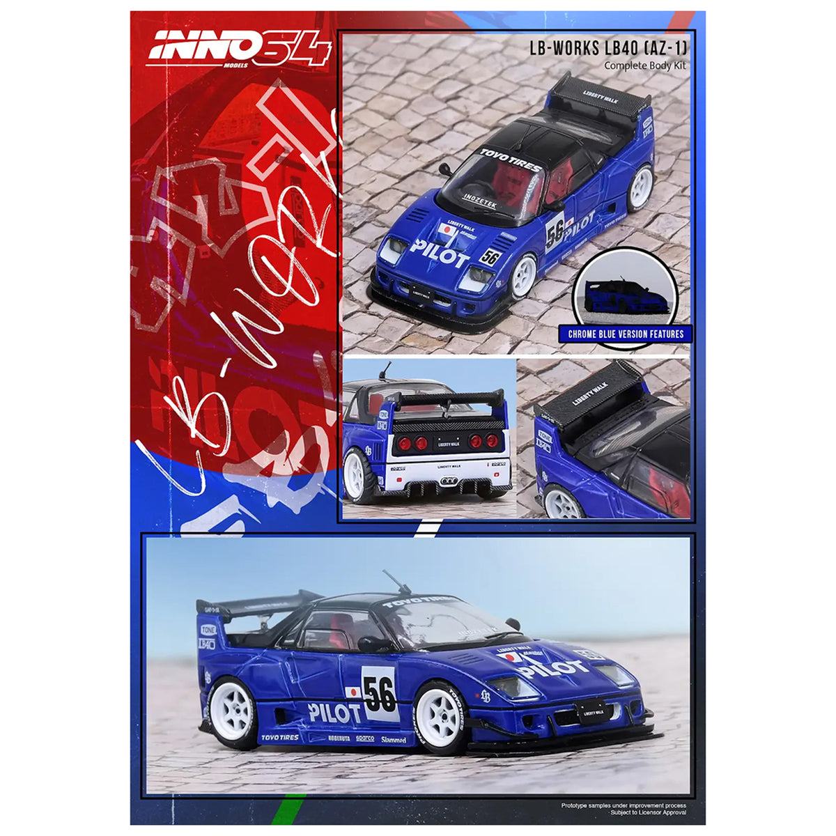 Mazda AZ-1 Liberty Walk LB40 RHD (Right Hand Drive) #56 "Pilot" Blue with Black Top 1/64 Diecast Model Car