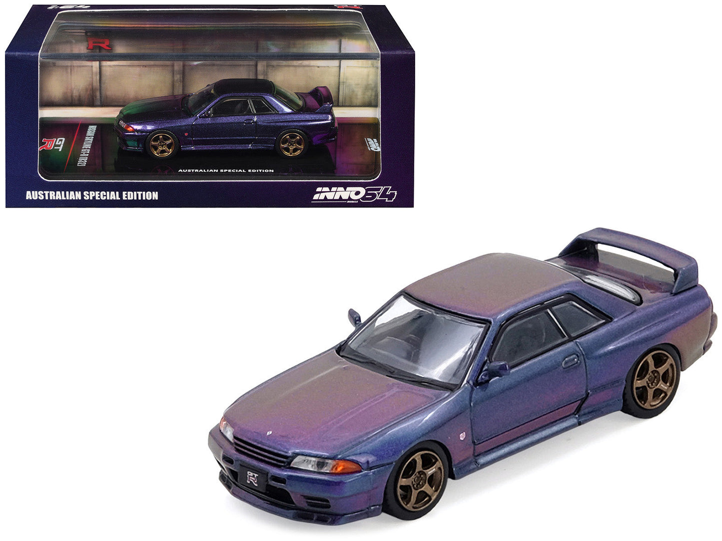 Nissan Skyline GT-R (R32) RHD (Right Hand Drive) Midnight Purple Metallic "Australian Special Edition" 1/64 Diecast Model Car
