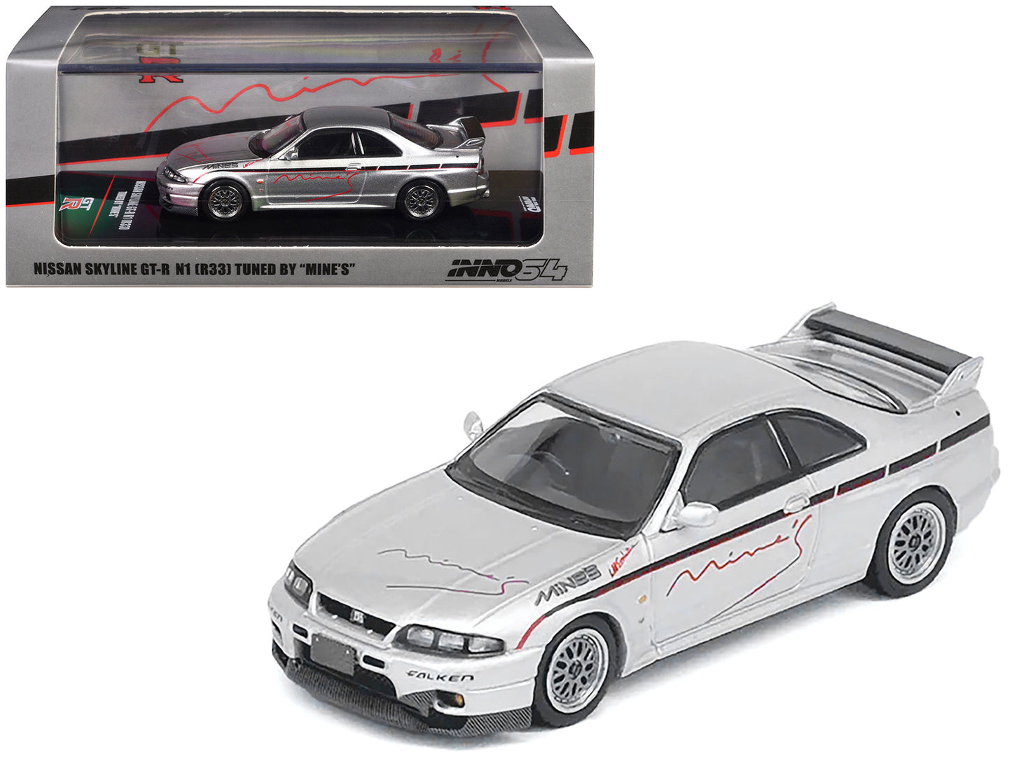 Nissan Skyline GT-R N1 (R33) RHD (Right Hand Drive) "Tuned by Mine's" Silver 1/64 Diecast Model Car